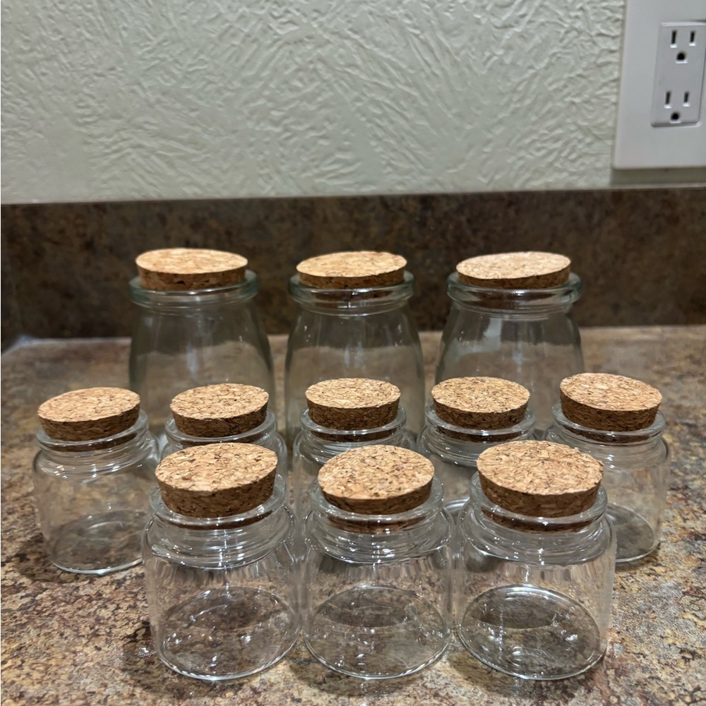Set of 11 Clear Glass Jars (2 sizes) with Cork Lids